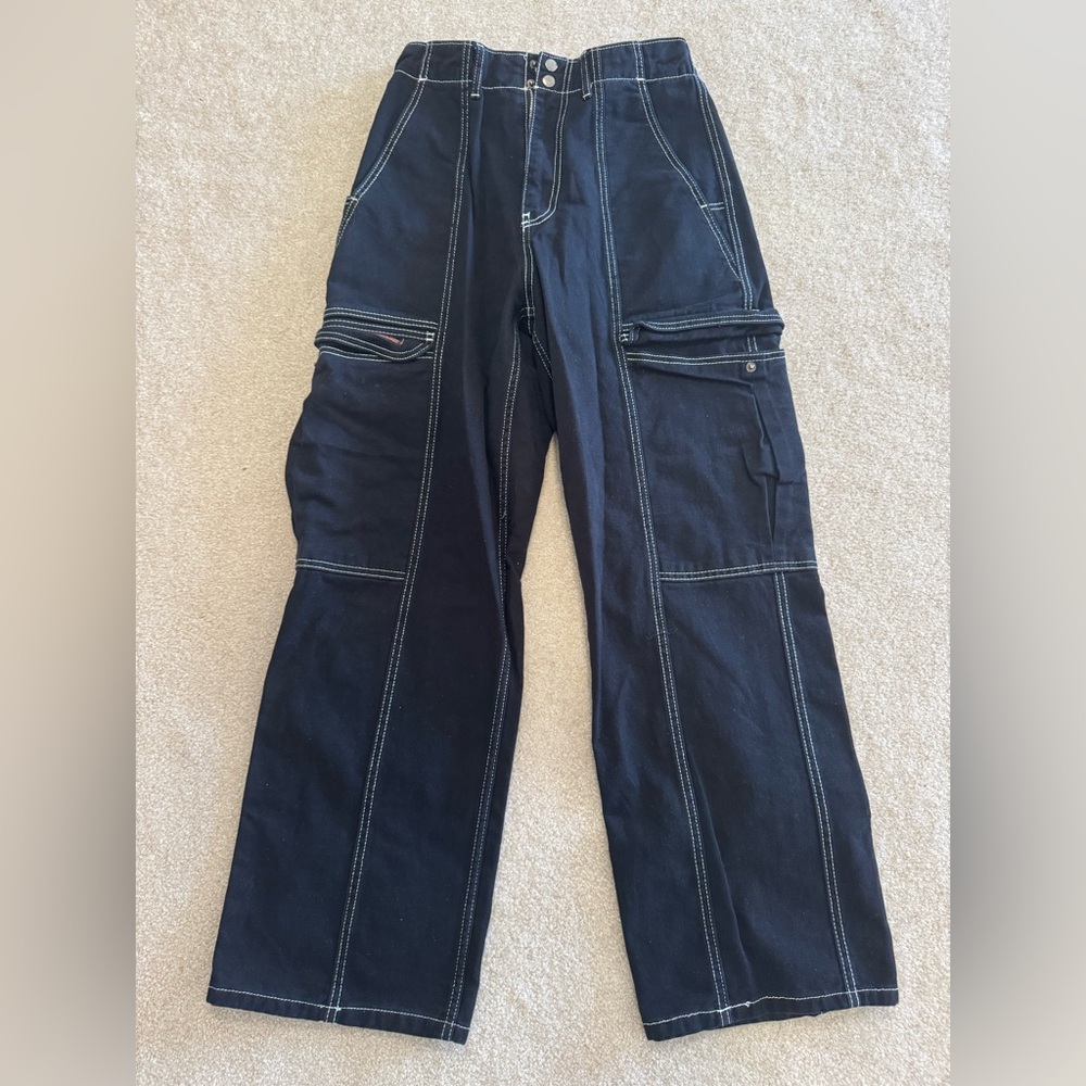 BDG Black Cargo Pants with White Contrast Stitching